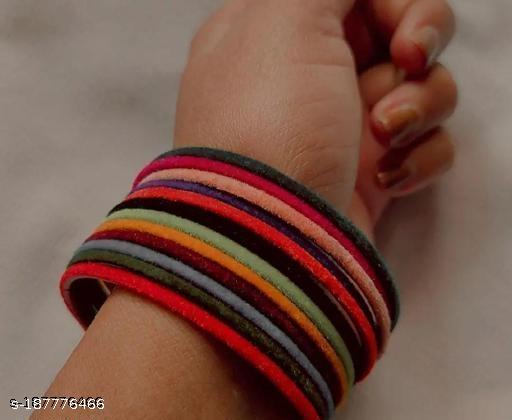 Trylo Multi Velvet Metal Bangle Set