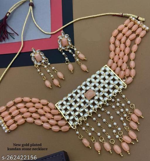 Traditional-And-Western-Mix-Brass-Necklace-Set-With-Earrings-For-Women-Girls-(peach)(choker)