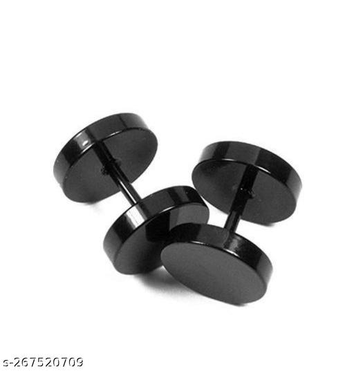 STAINLESS STEEL DUMBBELL STUD EARRING FOR MEN'S & WOMEN'S (PAIR OF 1) BLACK PLATED