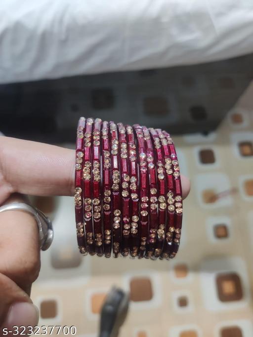 Jai shree shyam glass bangle stone work for women/girls pack of 12 bangle