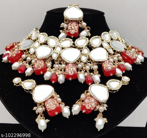 kajal-at-new-latest-design-choker-necklace-red-colour-(-jewellery-set-)