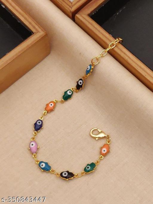 HV JEWELLERY Gold Plated Colourful Evil Eye Stylish 1 Pc Anklet