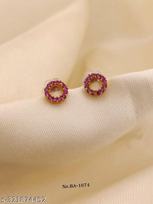 18K Gold Plated American Diamond Studded Classic Stud Earrings for Girls & Women