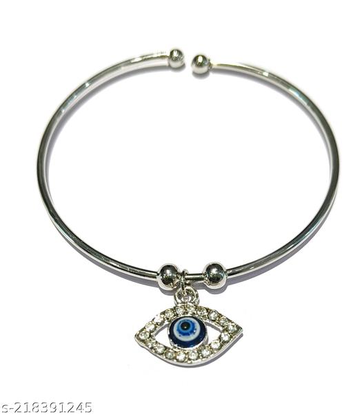 La Belleza Rhodium Plated Adjustable Unisex Rhinestone Studded Cats Evil Eye Bracelet for Boys Girls Men and Women Eye Design Bracelet (Eye Design Evil Eye Bangle Bracelet, Stainless Steel)