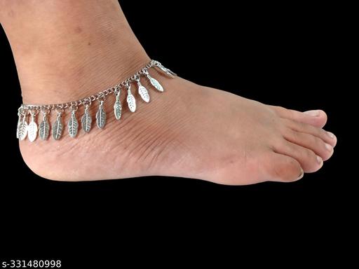 Oxidised silver plated single leg anklet for women and anklet