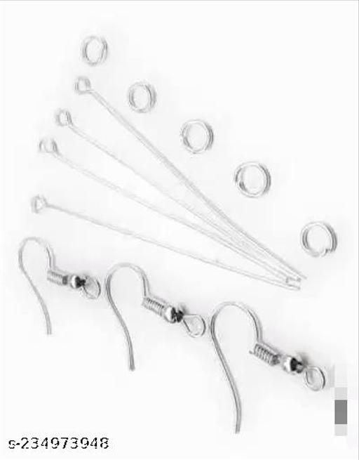 Fashion Trends Silver Finished Combo of Jewellery Making Most Essentials Acessories Earring Hooks, Eye Pins & Jump Rings (50 pcs. each) Pack of 150