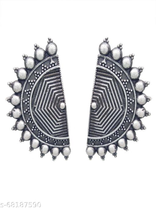 Total Fashion Contemporary Oxidized Silver Base Metal Stud Earrings for Women & Girls, White