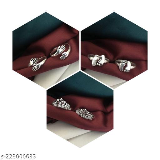 OXIDIZED NEW SILVER ALLOY FANCY TOE RING FOR GIRLS AND WOMAN SET OF 3