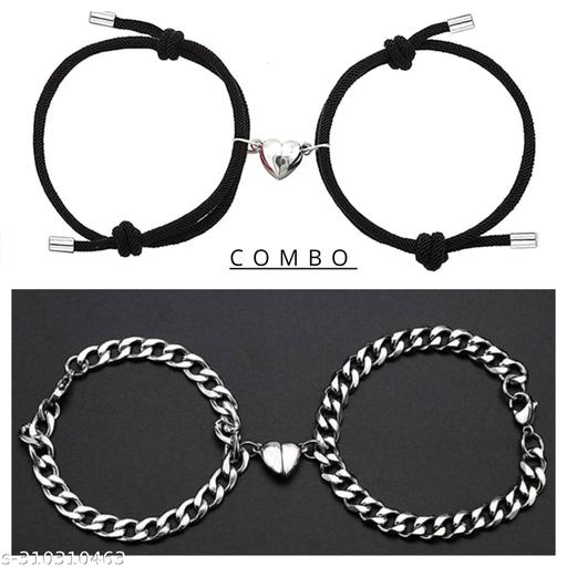 Pack of 2 ( Black Dori & Steel Hrt Combo ) Fancy Magnetic Bracelets for Women Latest for Couple Gifts for Lovers | bracelet for girls, lover | Gifts for couples, friendship bracelet, best friend gift | friendship band