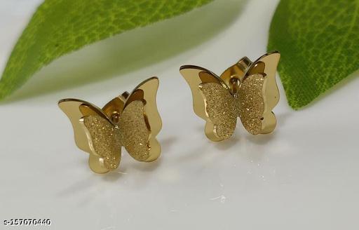 Stainless Steel Gold Plated Dual Butterfly Stud Earring.
