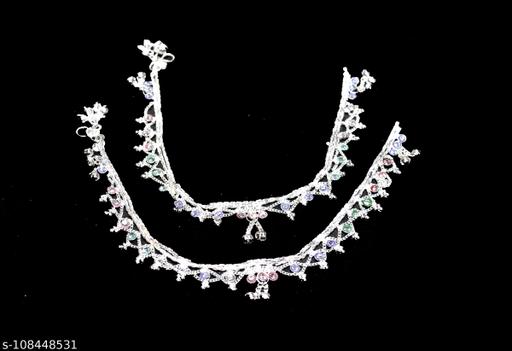 charms stylish designer ethenic partywear colorful stone anklet with hanging 8 ghungroo payal for women or girls